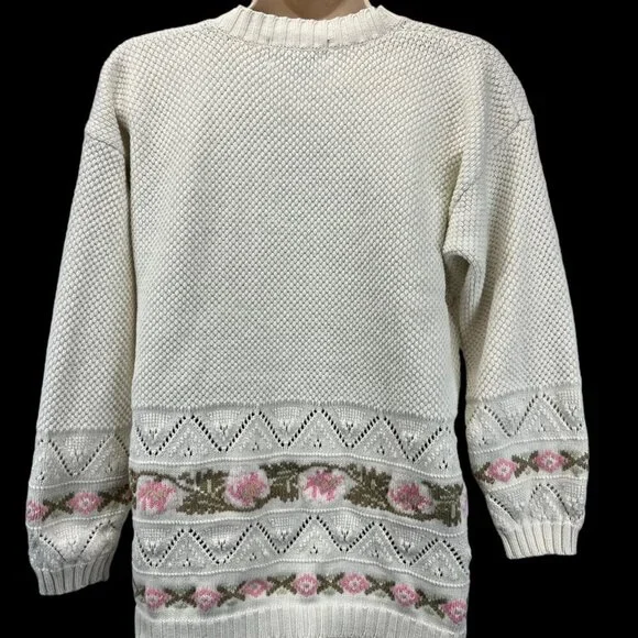 Vtg Eddie Bauer Cardigan Sweater 1990 Grannycore Grandma Small flower 90s Y2K - Picture 3 of 9